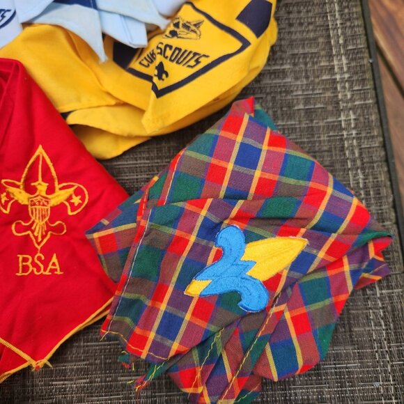 Vintage Neckerchief Scarf Boy Scout America Cub BSA Eagle Weeblo Plaid Slide Lot - Picture 4 of 5